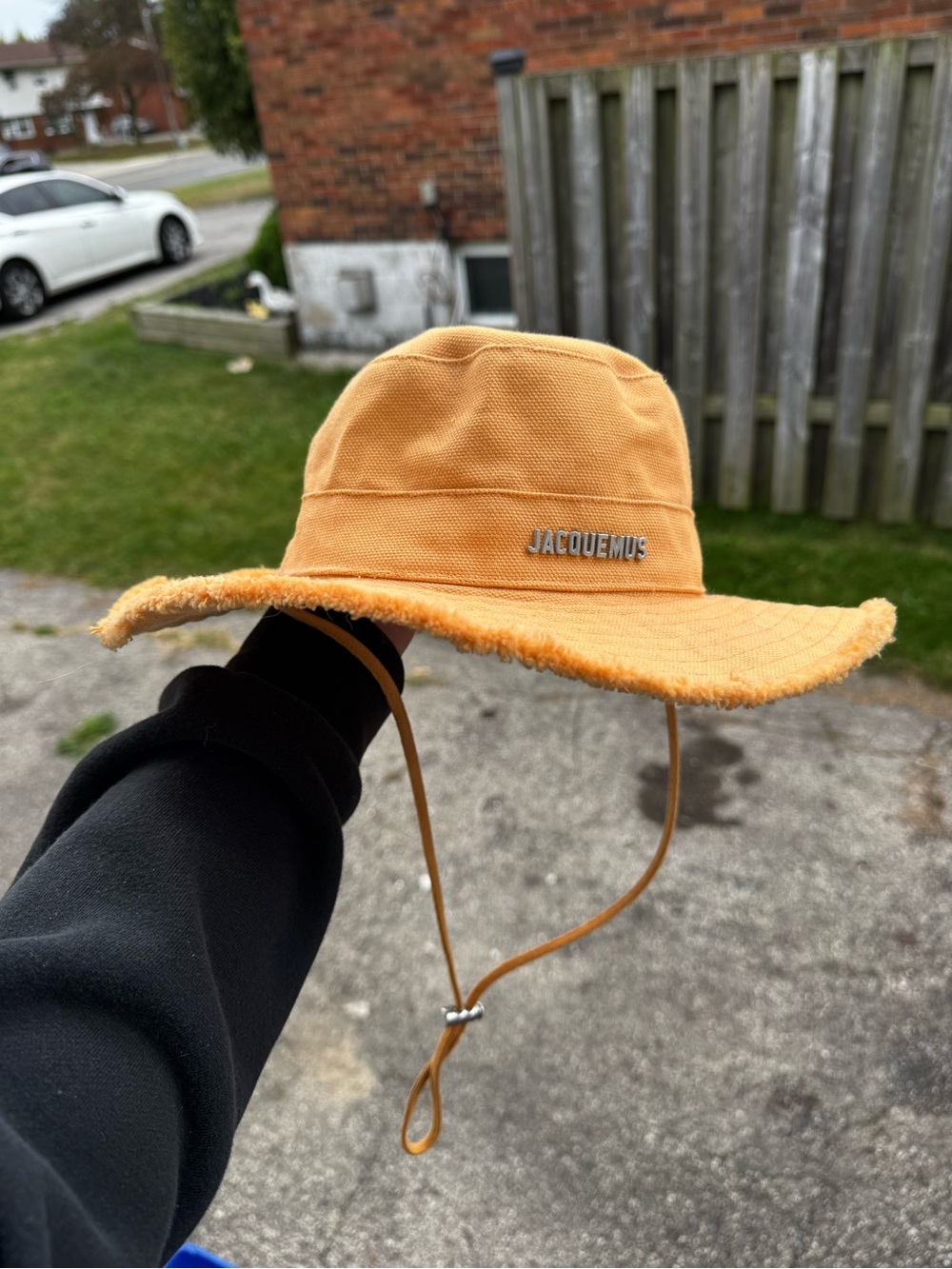 Jacquemus Women’s Orange Wide-Brim Bucket Hat with Chin Strap